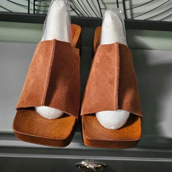 Asos Design |  BROWN Suede Clogs Mules with Antique Gold Tone Studs - Picture 2 of 11